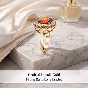Certified & Appraised Luxoro AAA Ceylon Hessonite Garnet, Padparadscha Sapphire and I2 Diamond 6.25 ctw Ring in 10K Yellow Gold (Size 7.0) 5.10 Grams