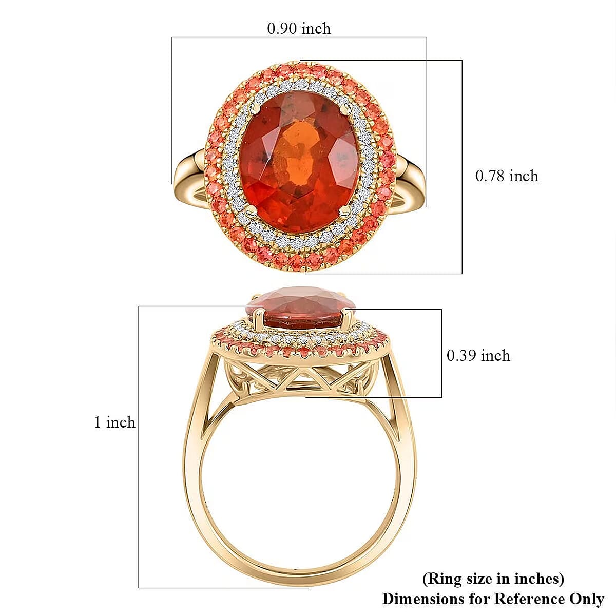 Certified & Appraised Luxoro AAA Ceylon Hessonite Garnet, Padparadscha Sapphire and I2 Diamond 6.25 ctw Ring in 10K Yellow Gold (Size 8.0) 5.10 Grams image number 5