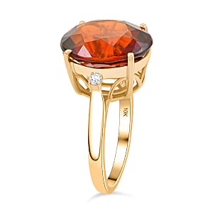 Certified & Appraised Luxoro AAA Tanzanian Sunlit Garnet and I2 Diamond 9.15 ctw Ring in 10K Yellow Gold (Size 6.0)