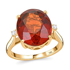 Certified & Appraised Luxoro AAA Tanzanian Sunlit Garnet and I2 Diamond 9.15 ctw Ring in 10K Yellow Gold (Size 6.5)