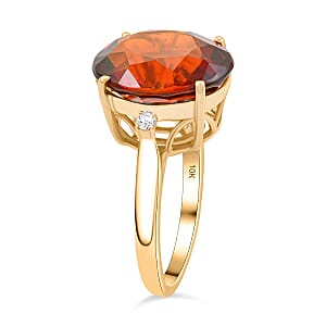 Certified & Appraised Luxoro AAA Tanzanian Sunlit Garnet and I2 Diamond 9.15 ctw Ring in 10K Yellow Gold (Size 6.5)