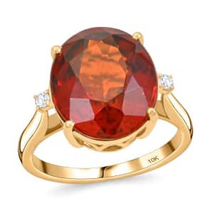 Certified & Appraised Luxoro AAA Ceylon Hessonite Garnet and I2 Diamond 9.15 ctw Ring in 10K Yellow Gold (Size 7.0)