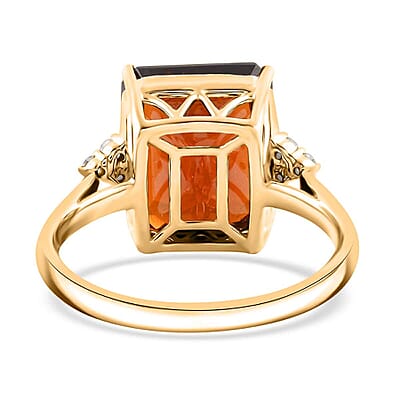 Certified & Appraised Luxoro AAA Tanzanian Sunlit Garnet and I2 Diamond 12.20 ctw Ring in 10K Yellow Gold (Size 11.0) 4.15 Grams