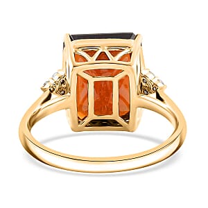 Certified & Appraised Luxoro AAA Tanzanian Sunlit Garnet and I2 Diamond 12.20 ctw Ring in 10K Yellow Gold (Size 7.0) 4.15 Grams