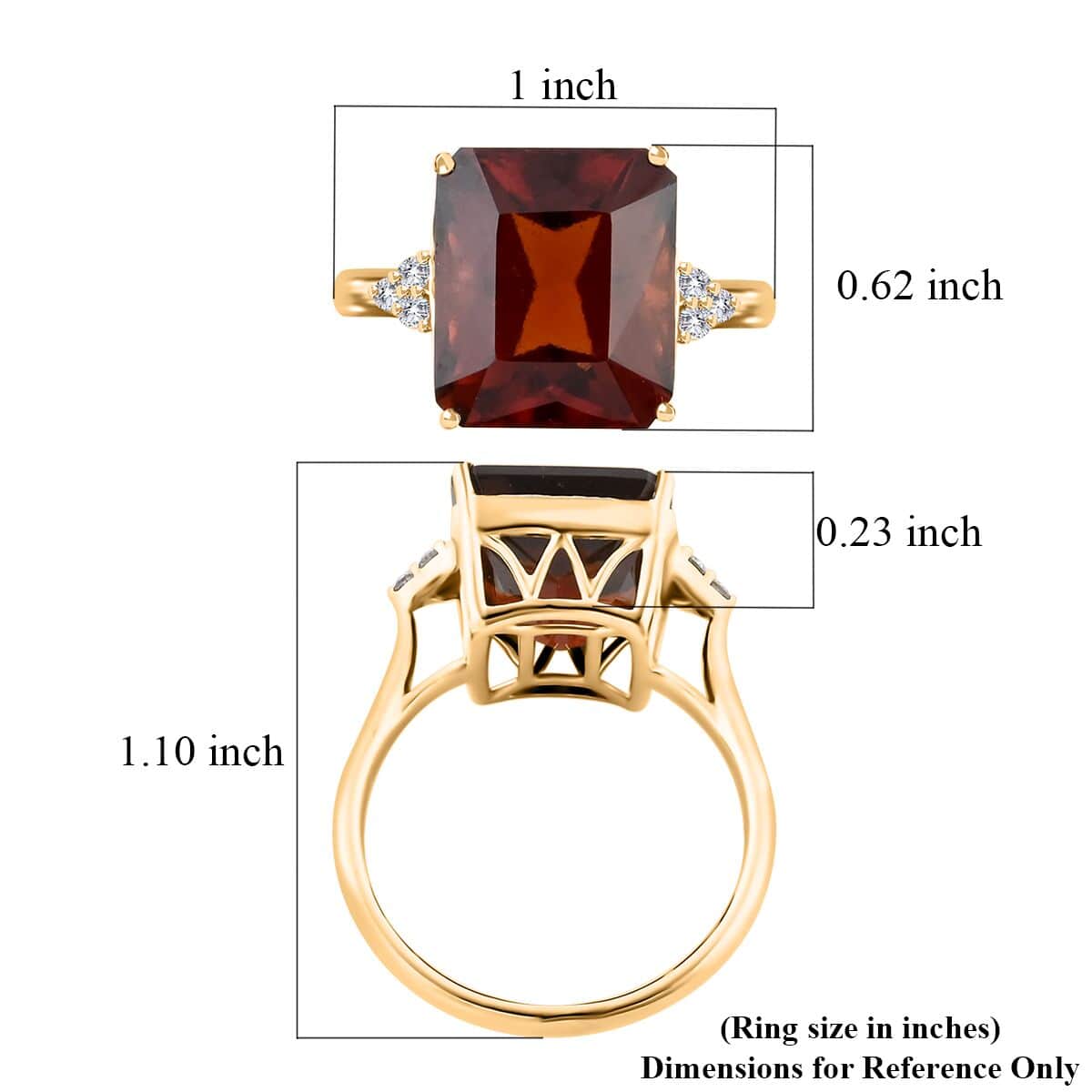 Certified & Appraised Luxoro AAA Tanzanian Sunlit Garnet and I2 Diamond 12.20 ctw Ring in 10K Yellow Gold (Size 7.0) 4.15 Grams image number 4