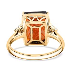 Certified & Appraised Luxoro AAA Tanzanian Sunlit Garnet and I2 Diamond 12.20 ctw Ring in 10K Yellow Gold (Size 7.5) 4.15 Grams