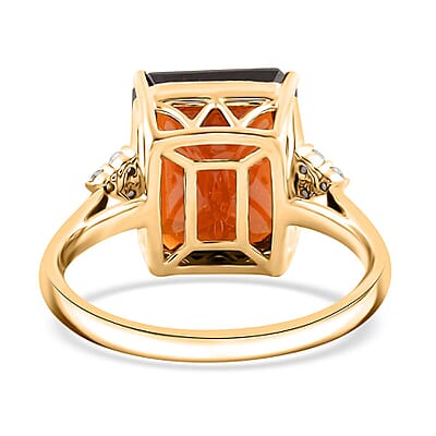 Certified & Appraised Luxoro AAA Ceylon Hessonite Garnet and I2 Diamond 12.20 ctw Ring in 10K Yellow Gold (Size 8.0) 4.15 Grams