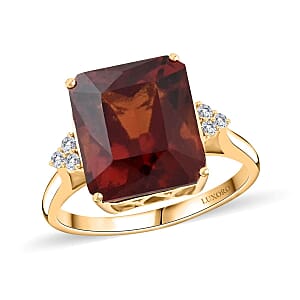 Certified & Appraised Luxoro AAA Tanzanian Sunlit Garnet and I2 Diamond 12.20 ctw Ring in 10K Yellow Gold (Size 8.5) 4.15 Grams