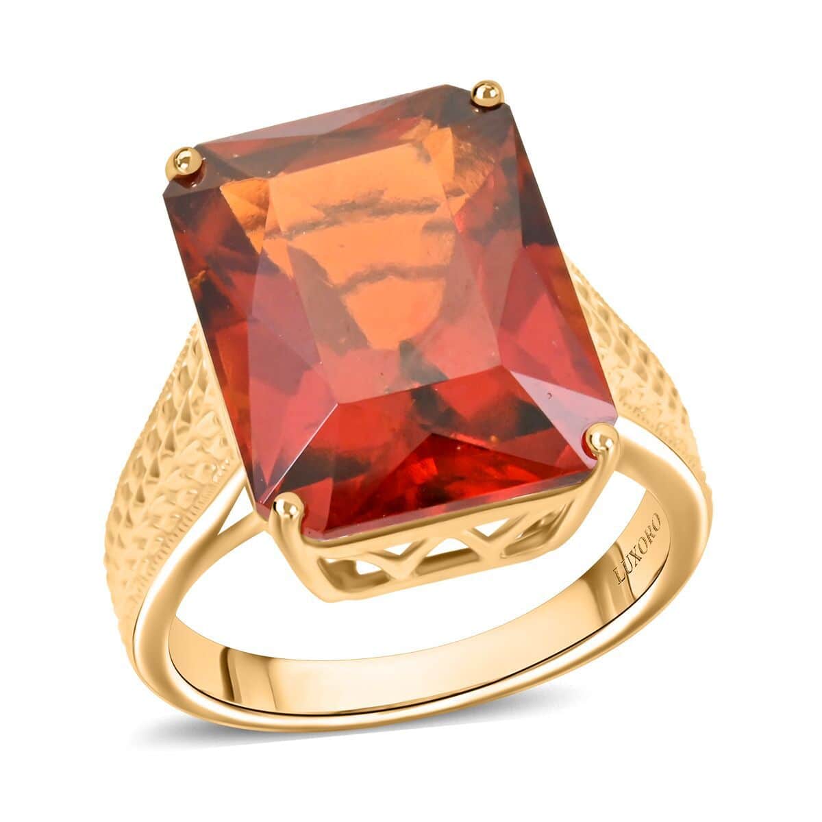 Certified & Appraised Luxoro 10K Yellow Gold AAA Tanzanian Sunlit Garnet Solitaire Ring (Size 10.0) (5.50 g) 14.50 ctw image number 0