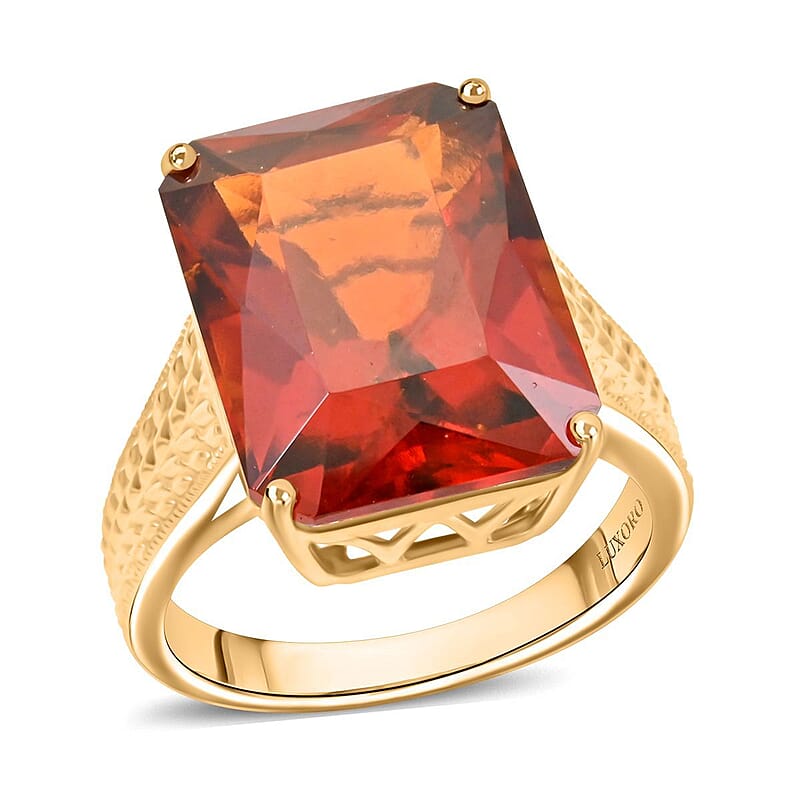 Certified & Appraised Luxoro AAA Tanzanian Sunlit Garnet 14.50 ctw Solitaire Ring in 10K Yellow Gold (Size 10.0) 5.50 Grams