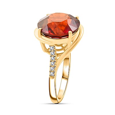 Certified & Appraised Luxoro AAA Ceylon Hessonite Garnet and I2 Diamond 9.85 ctw Ring in 10K Yellow Gold (Size 10.0) 4.15 Grams