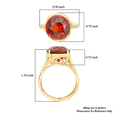 Certified & Appraised Luxoro AAA Ceylon Hessonite Garnet and I2 Diamond 9.85 ctw Ring in 10K Yellow Gold (Size 10.0) 4.15 Grams