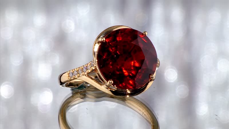 Ankurs Treasure Chest Certified & Appraised Luxoro 10K Yellow Gold AAA Tanzanian Sunlit Garnet and I2 Diamond Ring 4.15 Grams 9.85 ctw