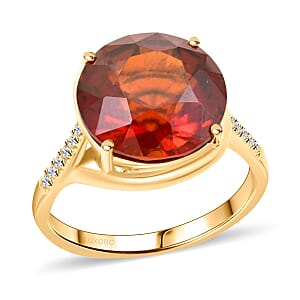 Certified & Appraised Luxoro AAA Tanzanian Sunlit Garnet and I2 Diamond 9.85 ctw Ring in 10K Yellow Gold (Size 9.0) 4.15 Grams