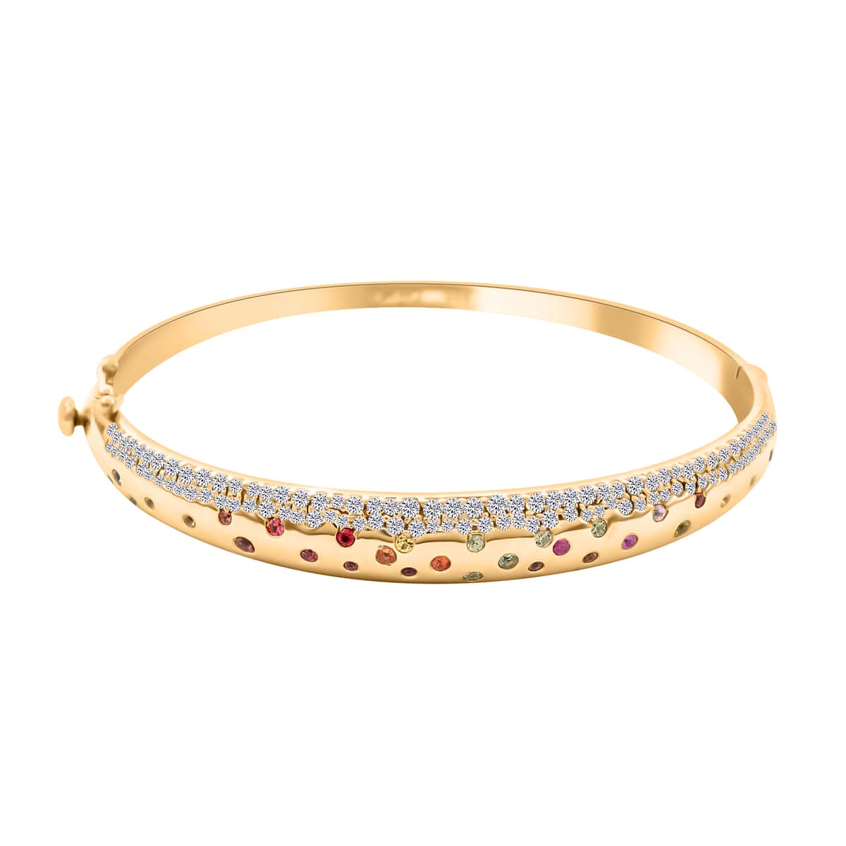 Clarte Sul Mare Collection Multi Sapphire and Moissanite Bangle Bracelet in Vermeil YG Over Sterling Silver (6.50 In) 1.50 ctw image number 0