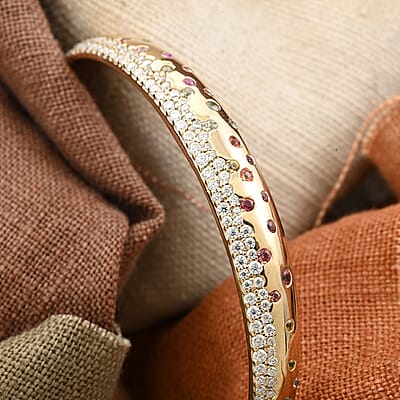 Clarte Sul Mare Collection Multi Sapphire and Moissanite Bangle Bracelet in Vermeil YG Over Sterling Silver (6.50 In) 1.50 ctw