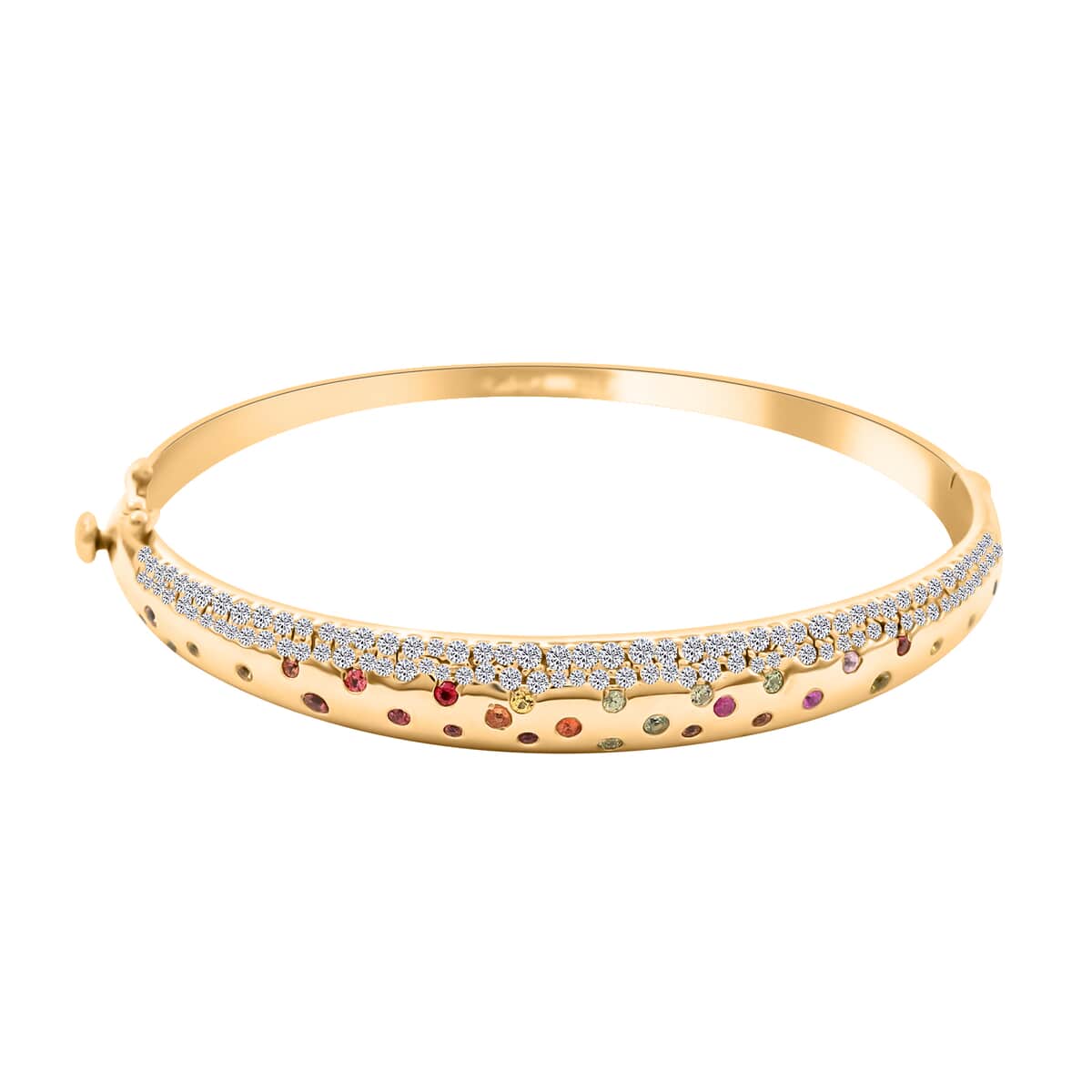 Clarte Sul Mare Collection Multi Sapphire and Moissanite Bangle Bracelet in Vermeil YG Over Sterling Silver (7.50 In) 1.50 ctw image number 0