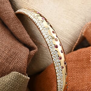 Clarte Sul Mare Collection Multi Sapphire and Moissanite Bangle Bracelet in Vermeil YG Over Sterling Silver (7.25 In) 1.50 ctw