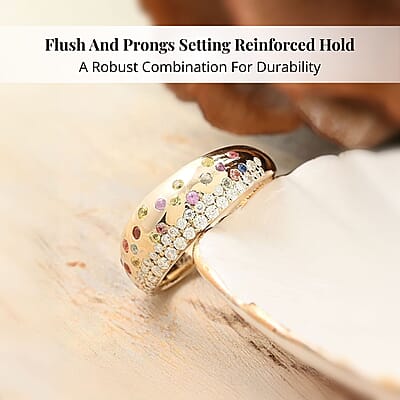 Clarte Sul Mare Collection Multi Sapphire and Moissanite Ring in Vermeil YG Over Sterling Silver (Size 10.0) 0.80 ctw