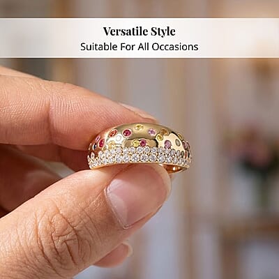 Clarte Sul Mare Collection Multi Sapphire and Moissanite Ring in Vermeil YG Over Sterling Silver (Size 10.0) 0.80 ctw