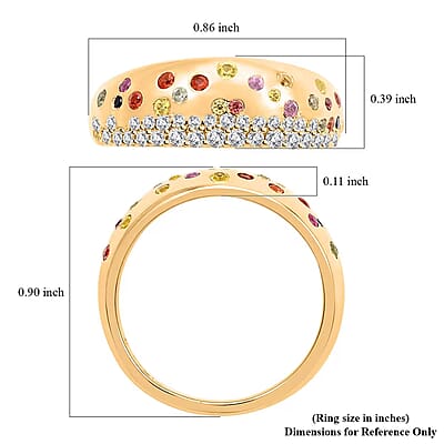 Clarte Sul Mare Collection Multi Sapphire and Moissanite Ring in Vermeil YG Over Sterling Silver (Size 10.0) 0.80 ctw