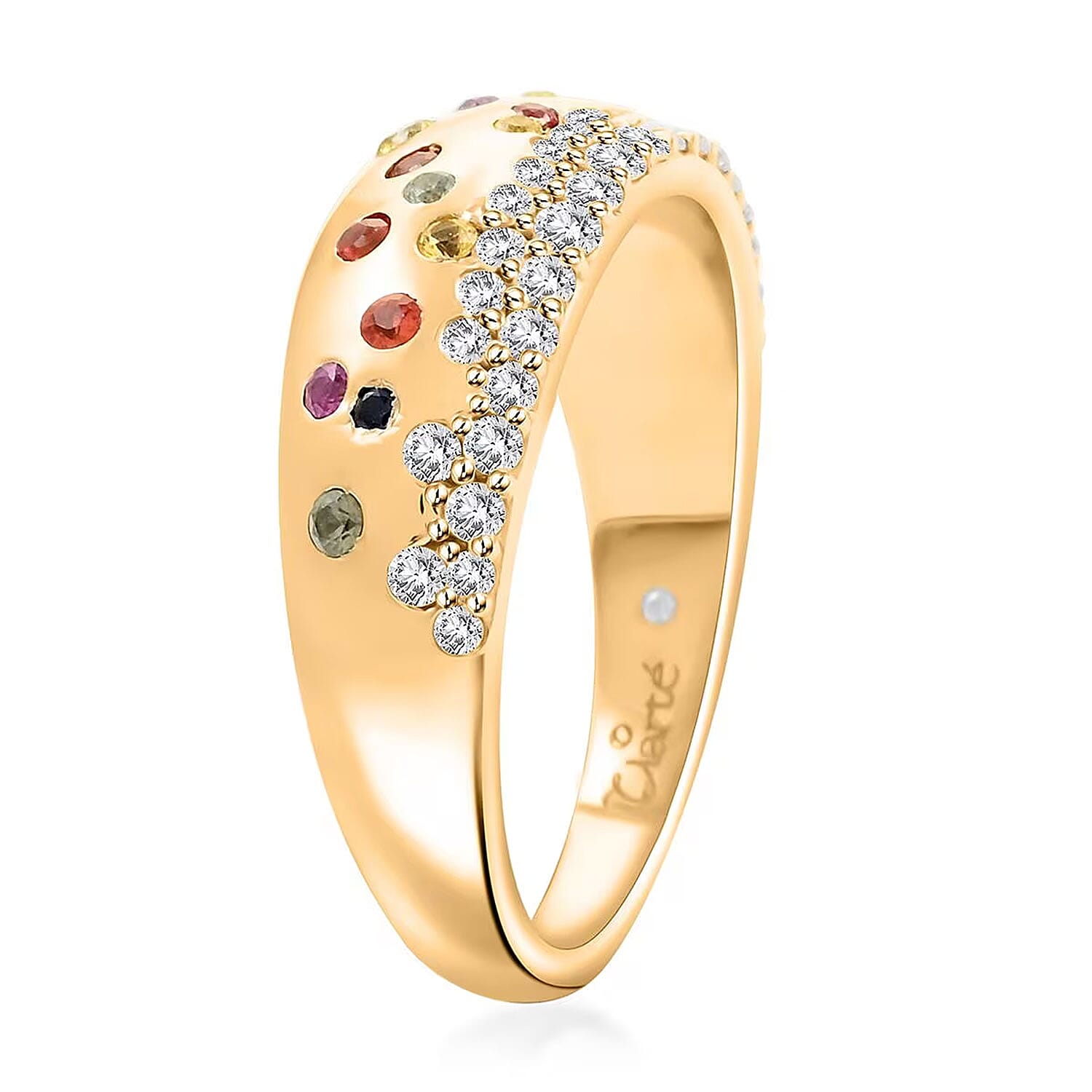 Clarte Sul Mare Collection Multi Sapphire and Moissanite Ring in Vermeil YG Over Sterling Silver (Size 10.0) 0.80 ctw