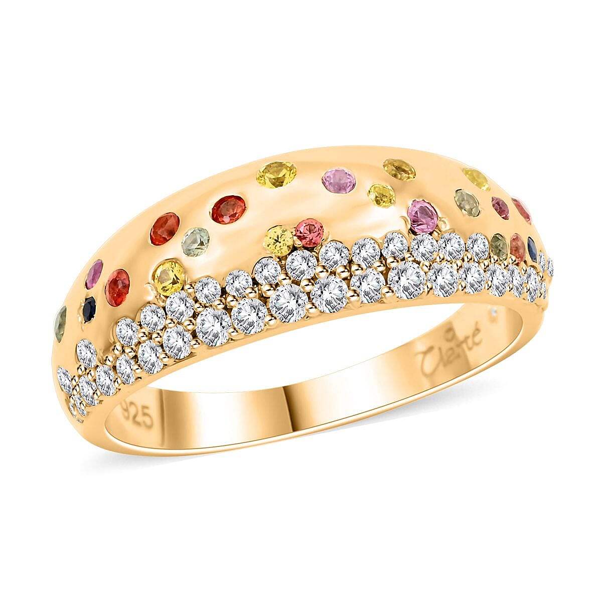 Clarte Sul Mare Collection Multi Sapphire and Moissanite Ring in Vermeil YG Over Sterling Silver (Size 9.0) 0.80 ctw image number 0