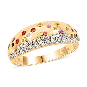 Clarte Sul Mare Collection Multi Sapphire and Moissanite Ring in Vermeil YG Over Sterling Silver (Size 9.0) 0.80 ctw