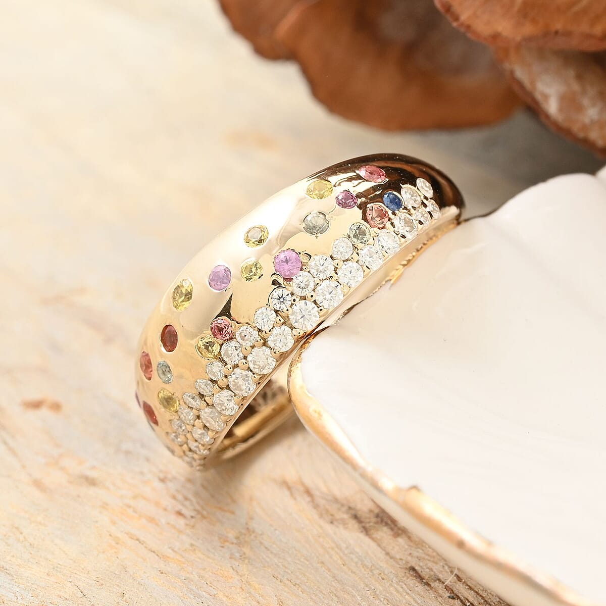 Clarte Sul Mare Collection Multi Sapphire and Moissanite Ring in Vermeil YG Over Sterling Silver (Size 9.0) 0.80 ctw image number 1