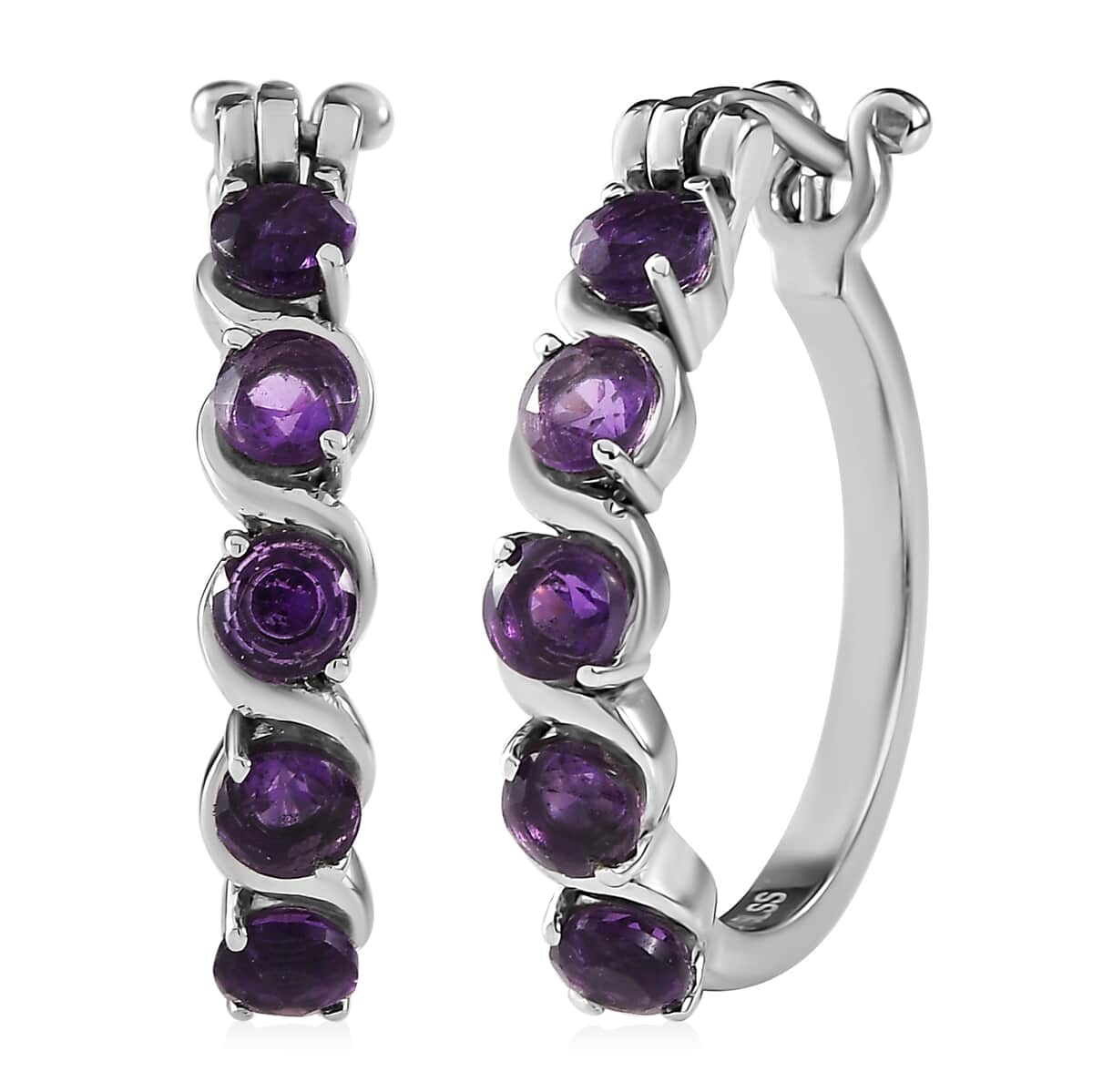 African Amethyst 2.10 ctw Hoop Earrings in Stainless Steel  image number 0