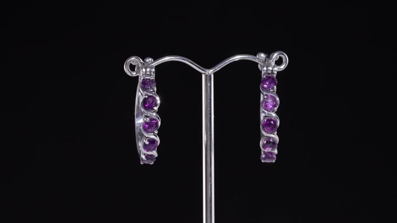 African Amethyst Hoop Earrings in Stainless Steel 2.10 ctw