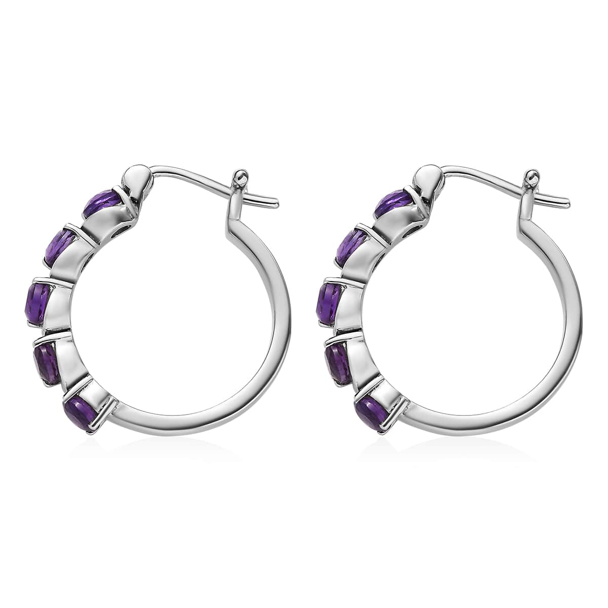 African Amethyst 2.10 ctw Hoop Earrings in Stainless Steel  image number 3