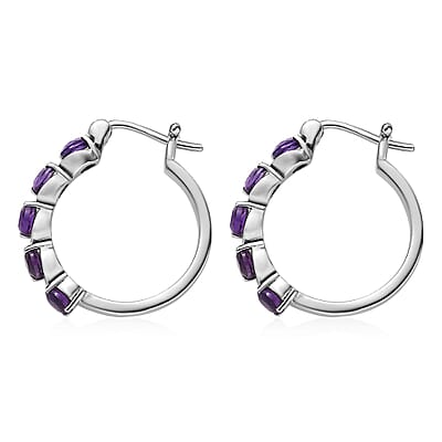EverTrue African Amethyst 2.10 ctw Hoop Earrings in Stainless Steel 