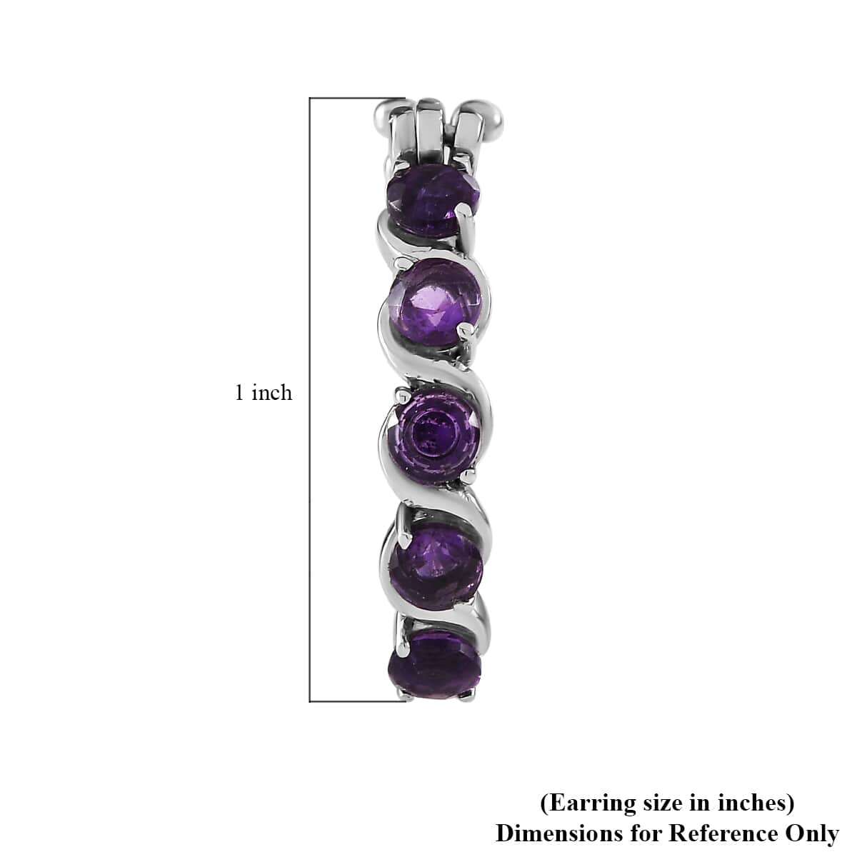 African Amethyst 2.10 ctw Hoop Earrings in Stainless Steel  image number 4