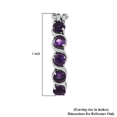 EverTrue African Amethyst 2.10 ctw Hoop Earrings in Stainless Steel 