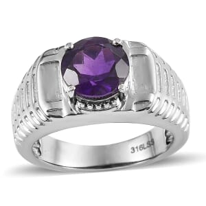 African Amethyst 2.40 ctw Men's Ring in Stainless Steel (Size 10.0) 