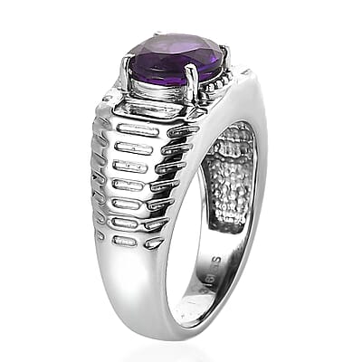 African Amethyst 2.40 ctw Men's Ring in Stainless Steel (Size 10.0) 