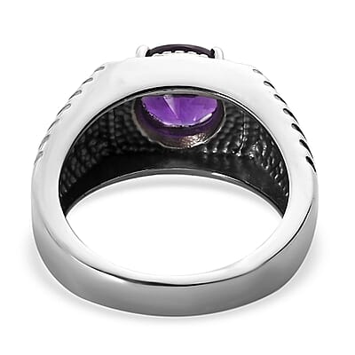 African Amethyst 2.40 ctw Men's Ring in Stainless Steel (Size 10.0) 
