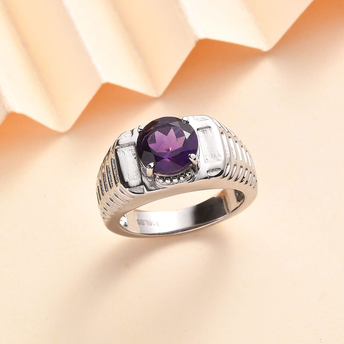 African Amethyst 2.40 ctw Men's Ring in Stainless Steel (Size 9.0)  image number 1