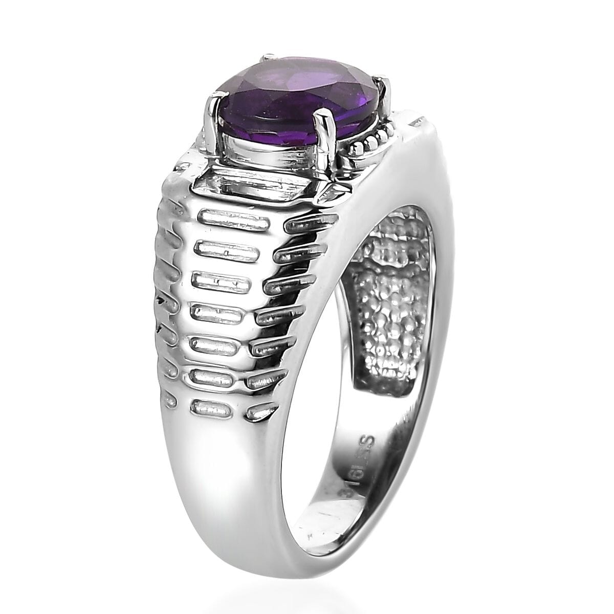 African Amethyst 2.40 ctw Men's Ring in Stainless Steel (Size 9.0)  image number 3