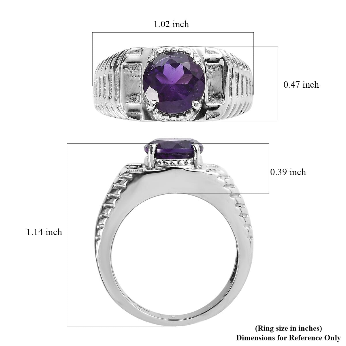 African Amethyst 2.40 ctw Men's Ring in Stainless Steel (Size 9.0)  image number 5