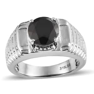 Thai Black Spinel Men's Ring in Stainless Steel (Size 10.0) 3.60 ctw