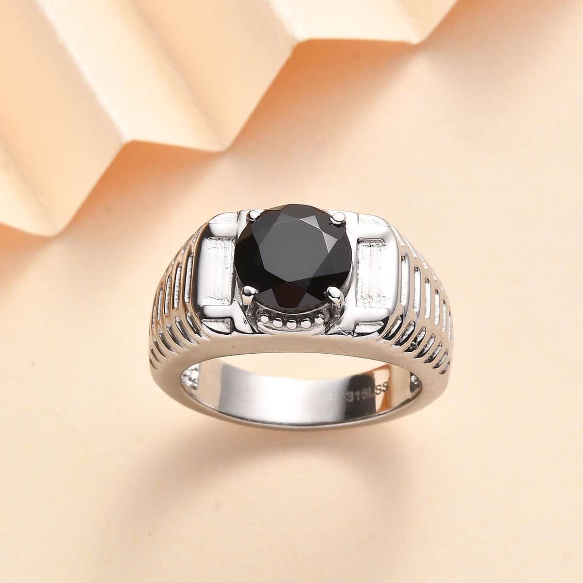 Thai Black Spinel Men's Ring in Stainless Steel (Size 10.0) 3.60 ctw image number 1