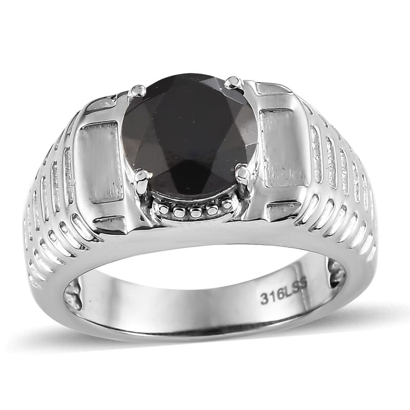 Thai Black Spinel 3.20 ctw Men's Ring in Stainless Steel (Size 11.0)