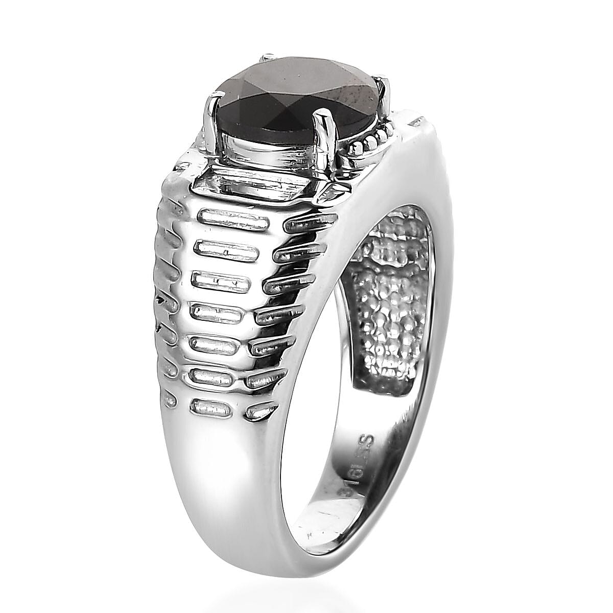Thai Black Spinel 3.20 ctw Men's Ring in Stainless Steel (Size 11.0)
