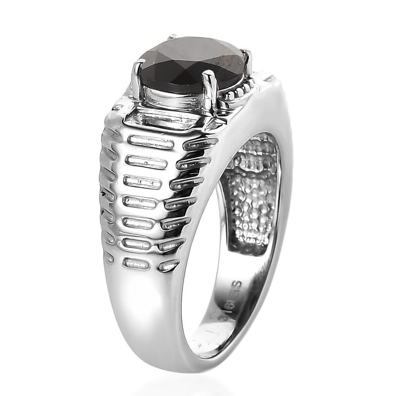 Thai Black Spinel 3.20 ctw Men's Ring in Stainless Steel (Size 11.0)
