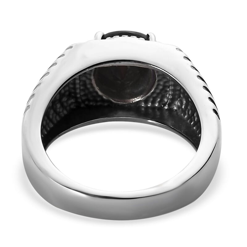 Thai Black Spinel 3.20 ctw Men's Ring in Stainless Steel (Size 11.0)