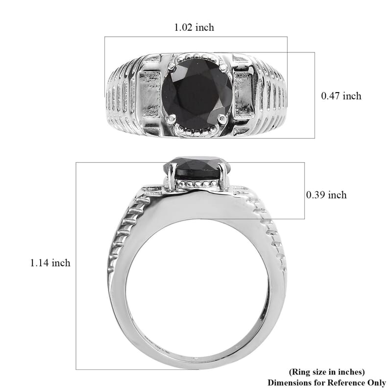 Thai Black Spinel 3.20 ctw Men's Ring in Stainless Steel (Size 11.0)