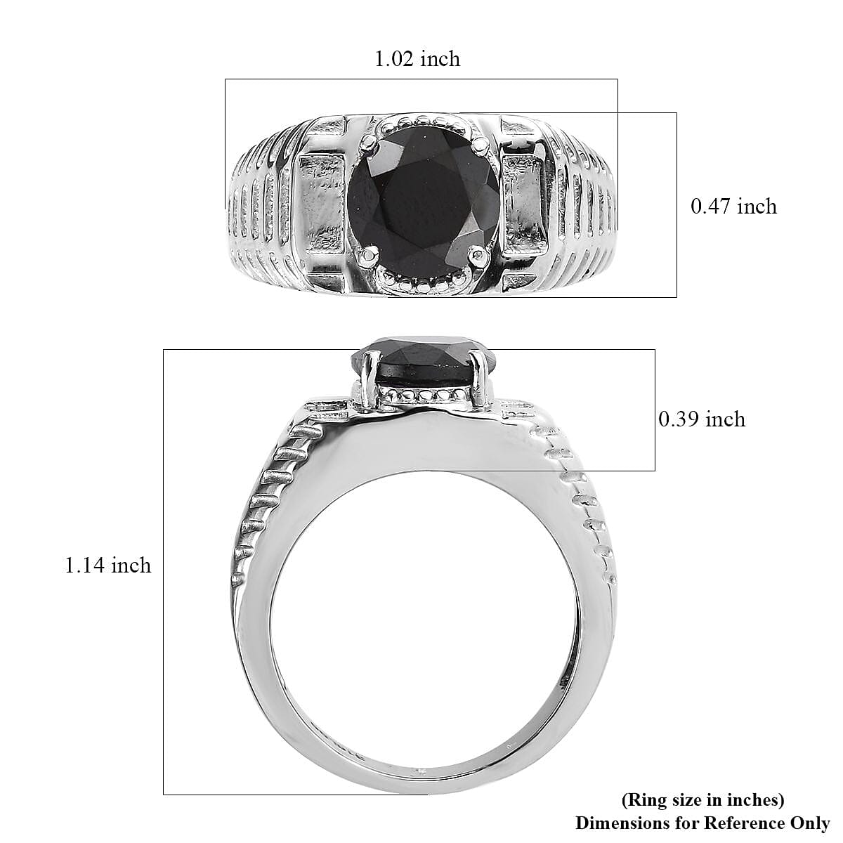 Thai Black Spinel 3.20 ctw Men's Ring in Stainless Steel (Size 13.0)