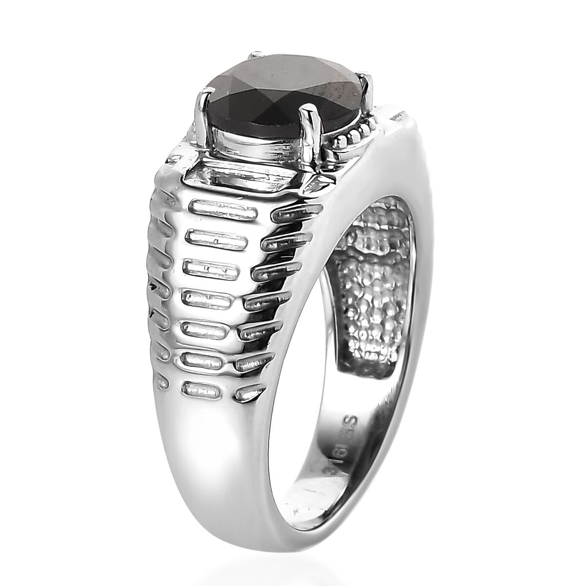 Thai Black Spinel 3.20 ctw Men's Ring in Stainless Steel (Size 14.0) image number 3